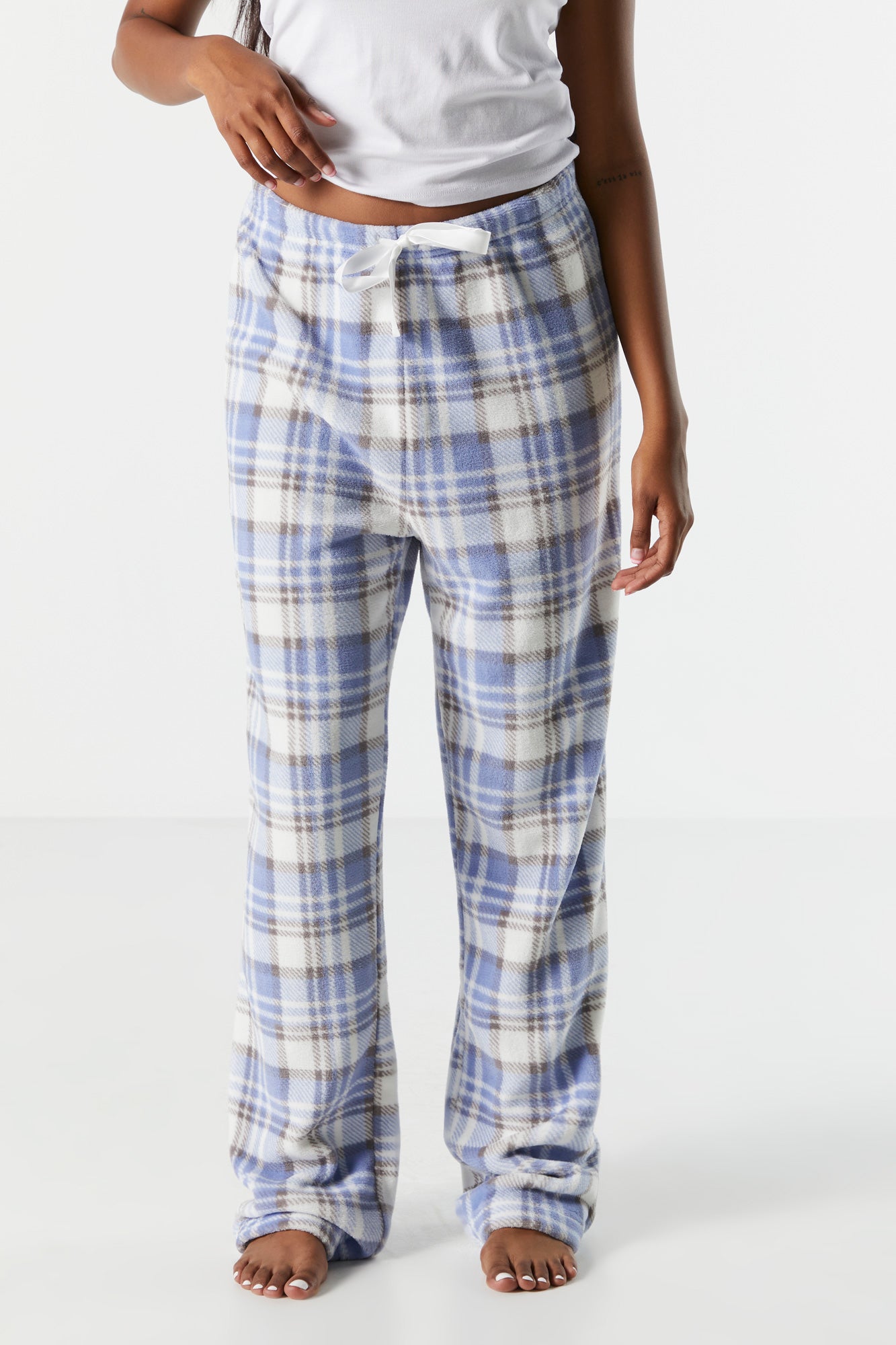 Only 7.99 usd for Blue Plaid Print Plush Pajama Pant Online at the